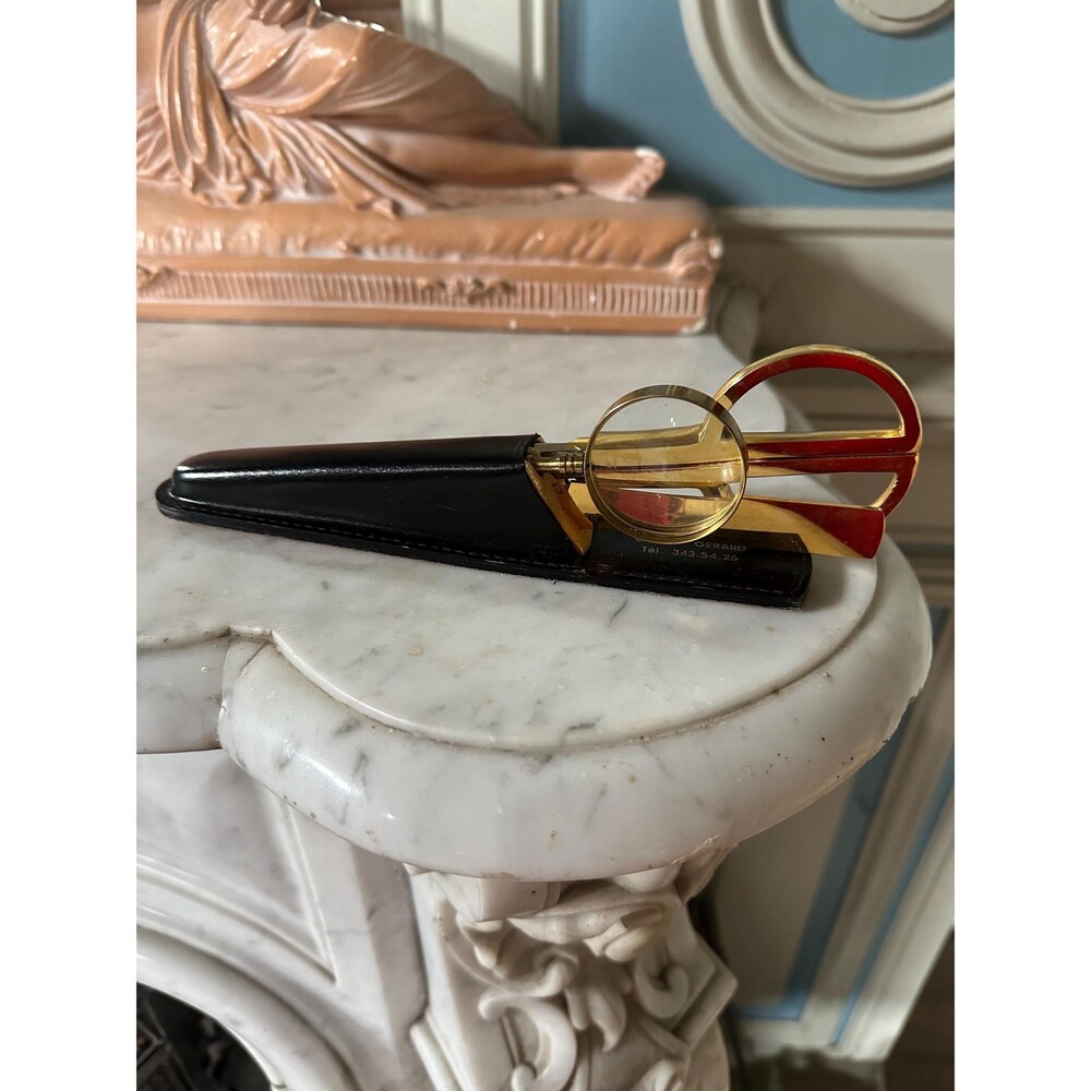 French Vtg Office Set: Letter Opener, Magnifying Glass, Kismet Germany Scissors
